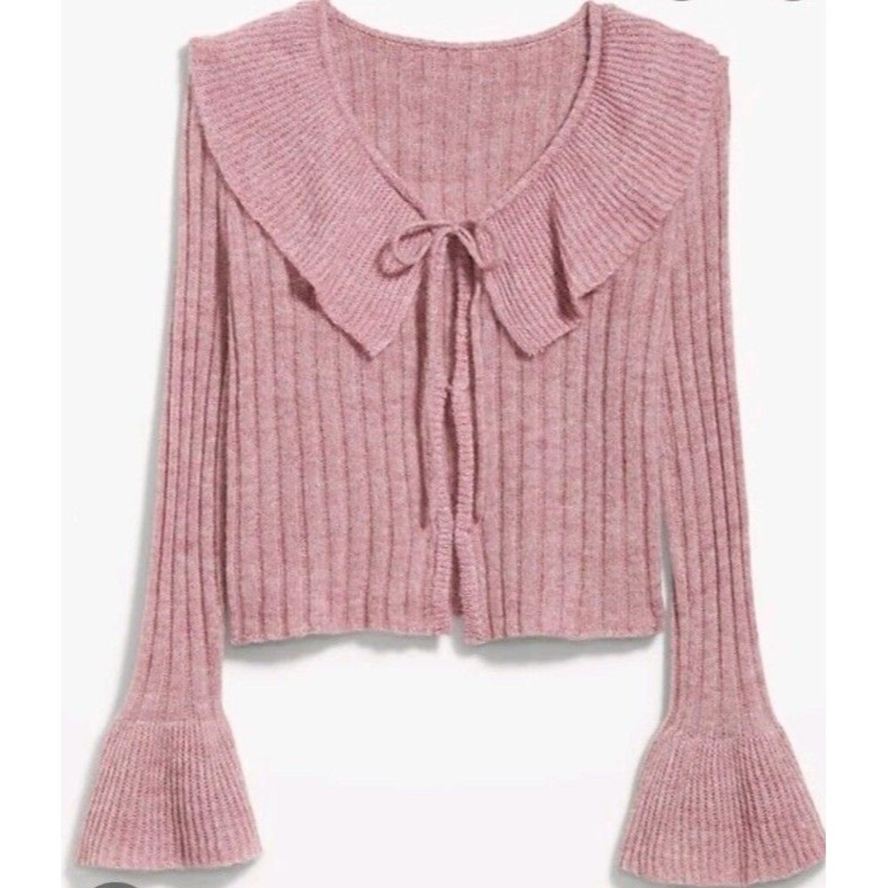 NWT Women's Old Navy Wool Blend Ruffle Tie Front Crop Cardigan Size L  N6